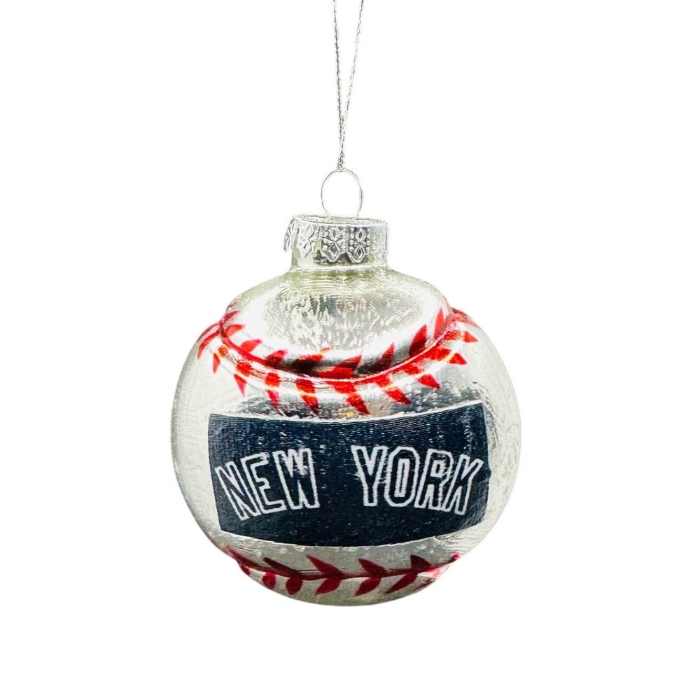 New York Yankees Baseball Christmas‎ Ornament Silver glass